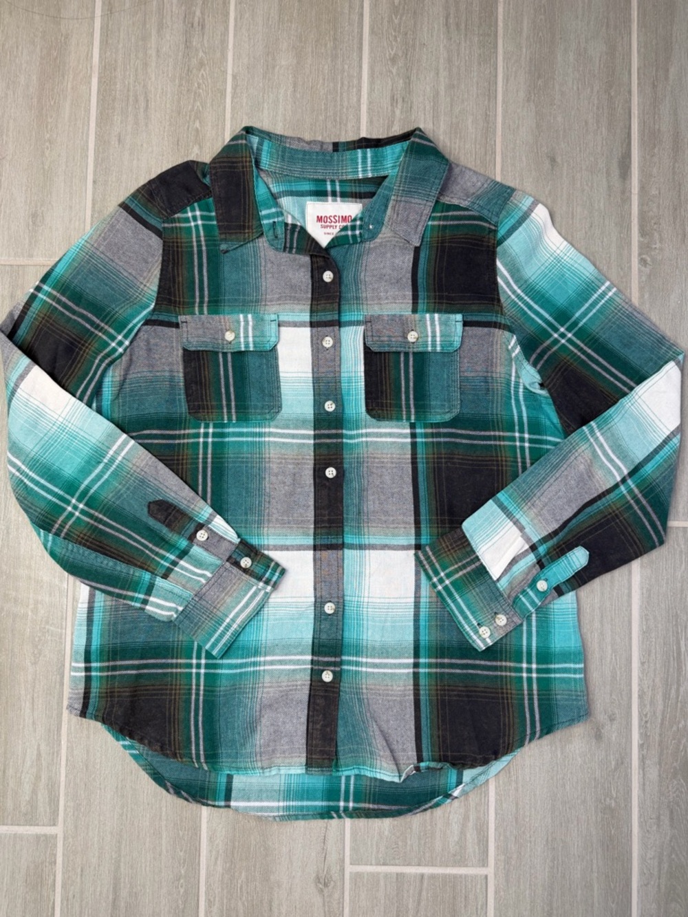 Mossimo Supply Co. Teal and Black Plaid Button-Down Shirt